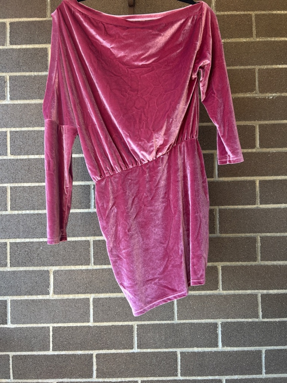 Pink Velvet Vintage Asymmetric Mini Dress | Dress Cut-out Arm Detail